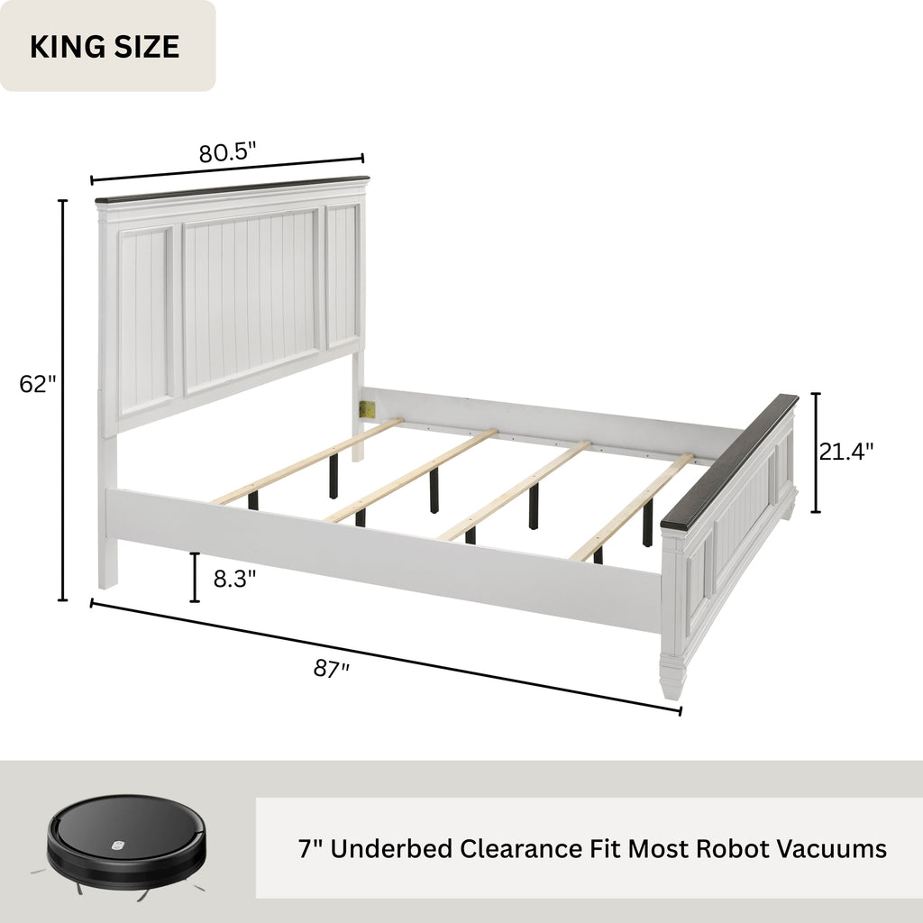 Clelane Wood Bedroom 6 piece Set with Shiplap Panel King Bed, Dresser, Mirror, Two Nightstands, and Chest - Grand Goldman Shop