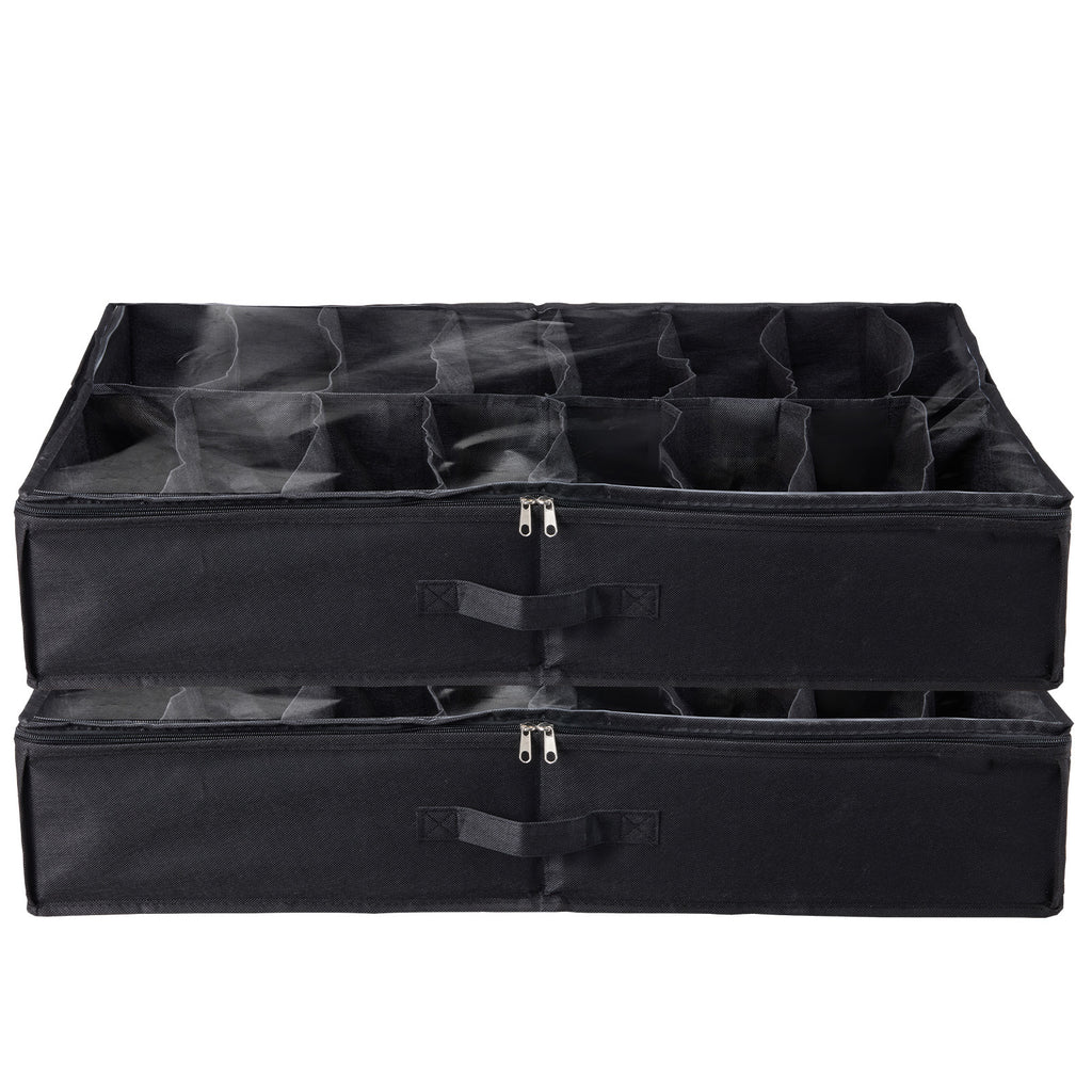 Sturdy Under Bed Shoe Storage Organizer, Set of 2, 32 Compartments, Underbed Shoes Closet Storage Solution with Clear Window, Breathable, L31.5'x W23.6'x H5.9', Black - Grand Goldman Shop