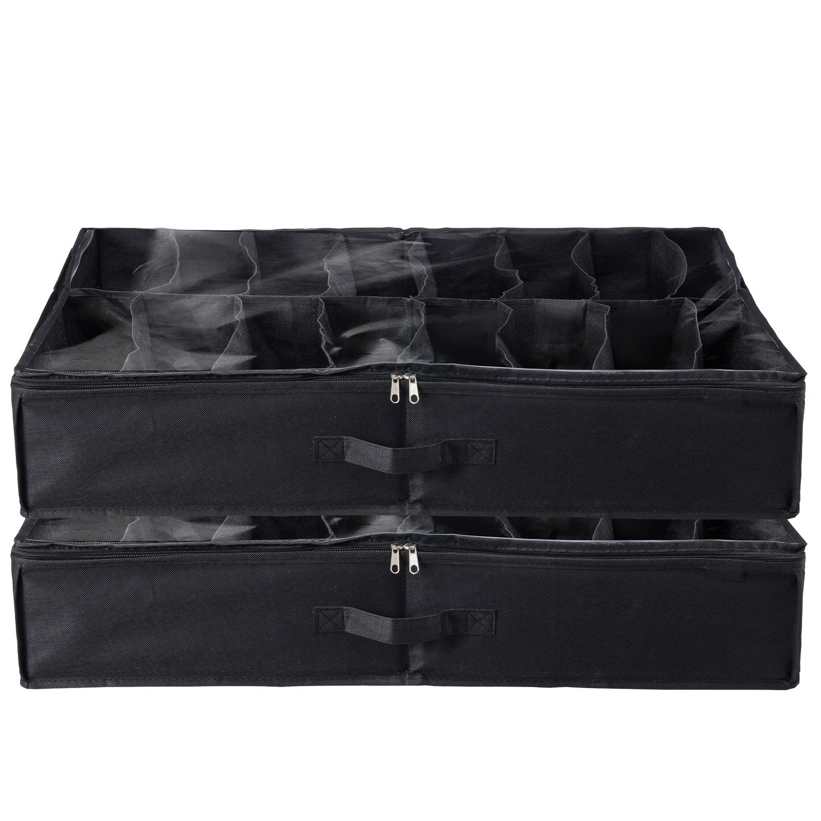 Sturdy Under Bed Shoe Storage Organizer, Set of 2, 32 Compartments, Underbed Shoes Closet Storage Solution with Clear Window, Breathable, L31.5'x W23.6'x H5.9', Black - Grand Goldman Shop