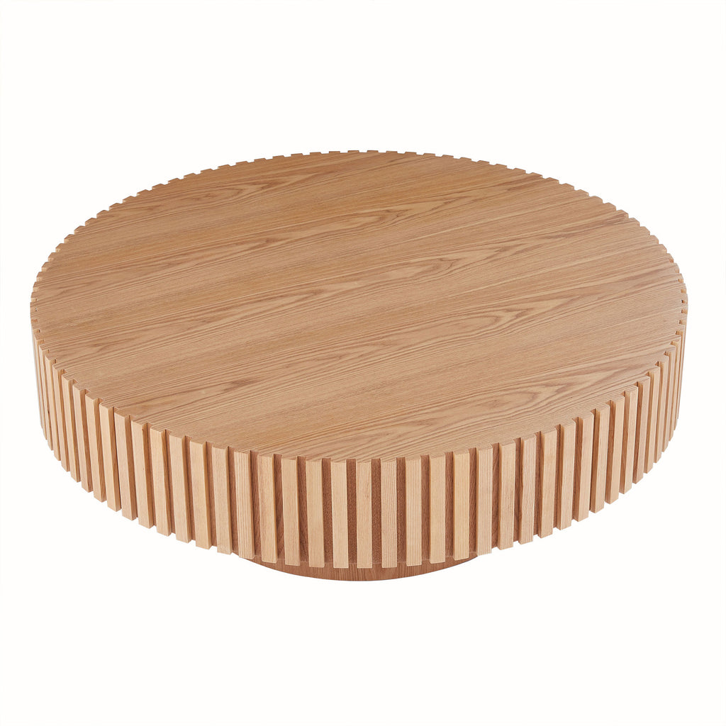Natural Wood Coffee Table 39.37 MDF coffee table Modern Handcraft Drum Coffee Table  Circle Coffee Table for Living Room,ASH - Grand Goldman Shop
