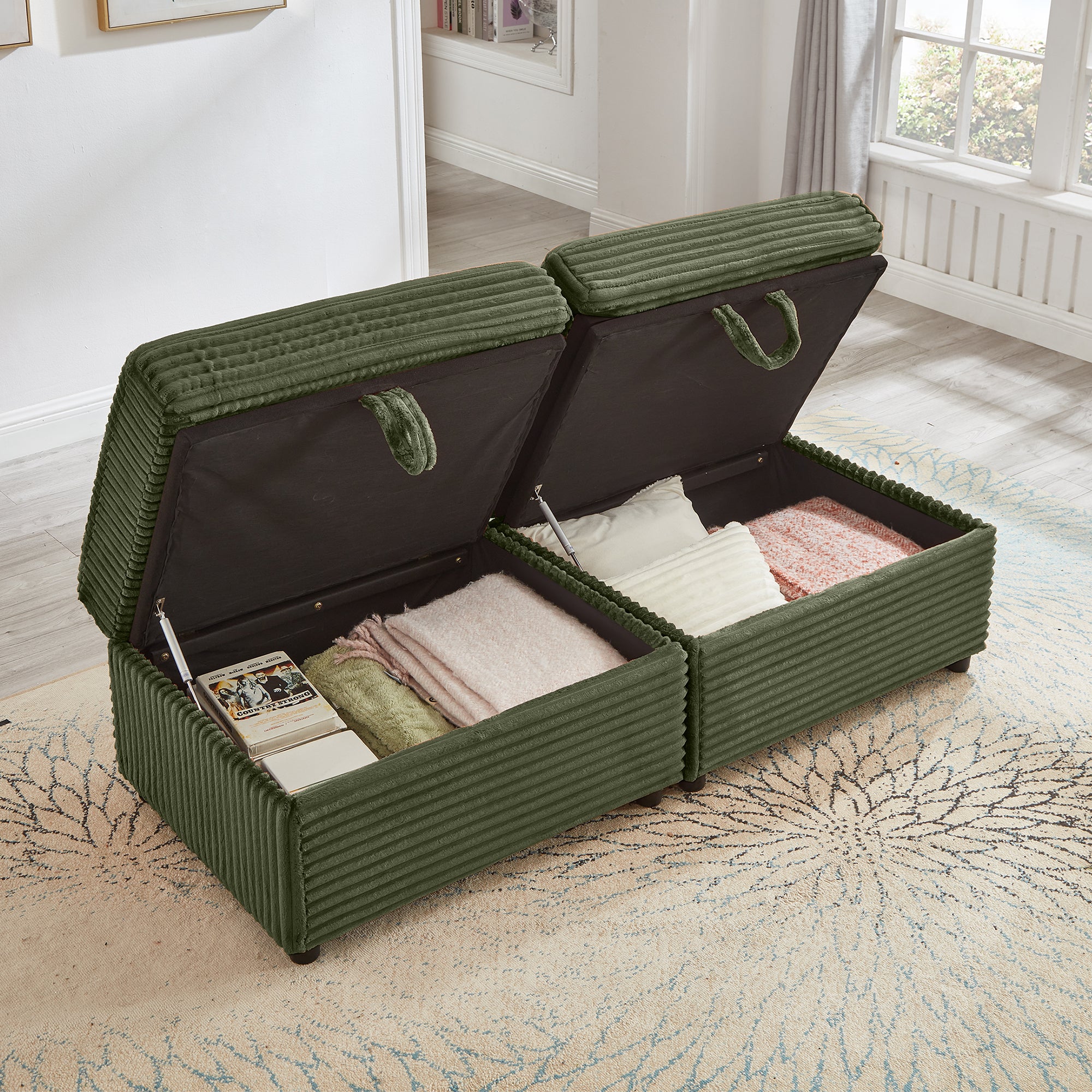 Comfortable Fluffy Corduroy Lazy Sofa, Storage Space for Big Loveseat, Super Soft Chaise Lounge with Double Ottomans and Table Board,Suitable for Chailiving - Grand Goldman Shop