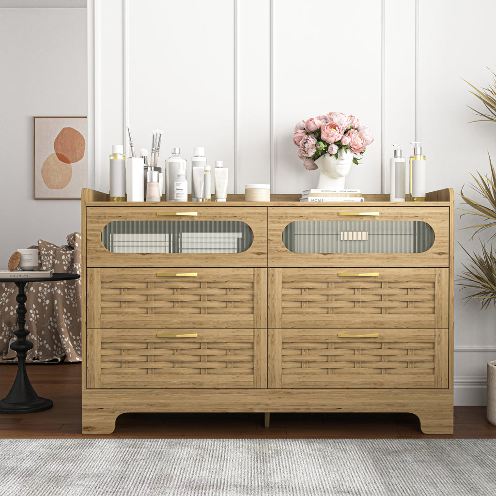 Wood 6 Drawer Dresser for Bedroom, Large Double Dresser with Wide Drawers, Modern Chest of Drawers,Storage Organizer Dresser,Nursery Dresser,for Living Room, Hallway, Bedroom, Kids Bedroom - Grand Goldman Shop
