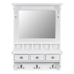 Floating Makeup Vanity with Big Mirror, Wall-Mounted Storage Vanity with Drawers, Pockets & Hooks, Space-Saving Decorative Home Organizer, White, Engineered Wood, 23.8 x 6.1 x 31.8 inches - Grand Goldman Shop