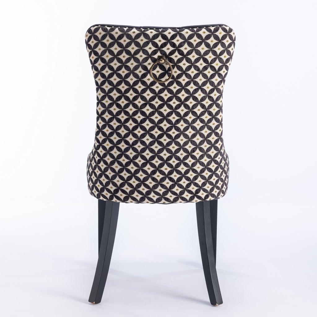 Classic Velvet Dining Chairs,  High-end Tufted Solid Wood Contemporary Velvet Upholstered Dining Chair with Wood Legs Nailhead, SET OF 2,Black and Patterned,SW2201BK - Grand Goldman Shop
