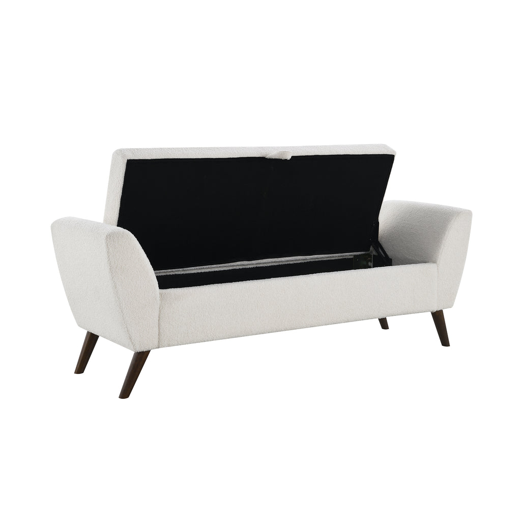 60'' Modern Storage Bench with Rubberwood  Legs, Cream Teddy Fabric, Padded Seat for Living Room & Bedroom - Grand Goldman Shop