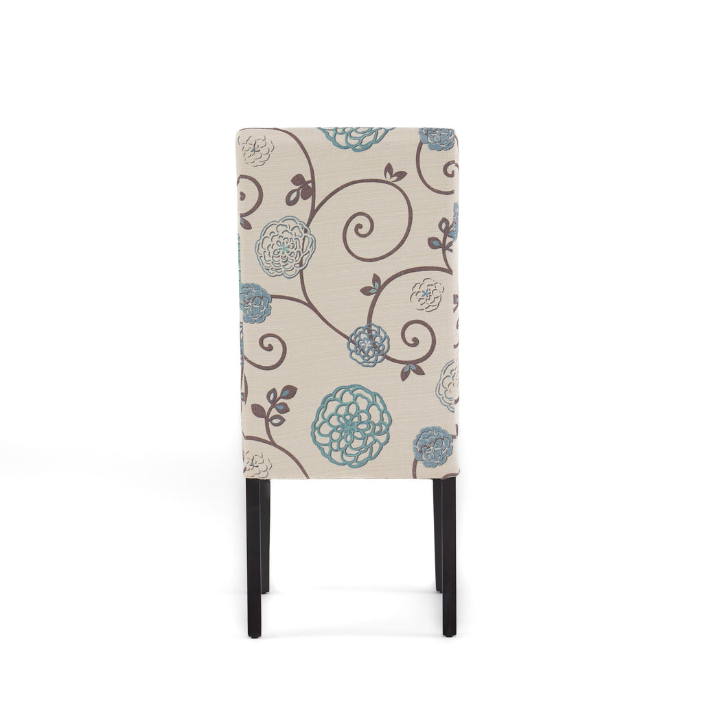 Contemporary Dining Chair Set with Rubberwood Legs in White and Blue Fabric - Grand Goldman Shop