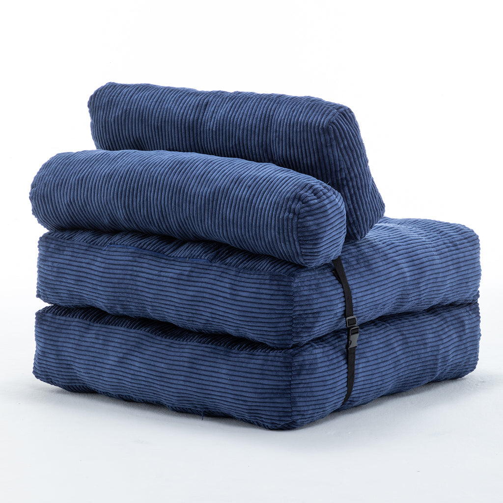 Folding Sofa Bed, Convertible Sleeper Chair with Pillow Foldable Mattress with Back Support, Portable Fold Out Chair Bed Comfy Floor Sofa Lounge for Living Room Bedroom, Dark Blue, Single - Grand Goldman Shop