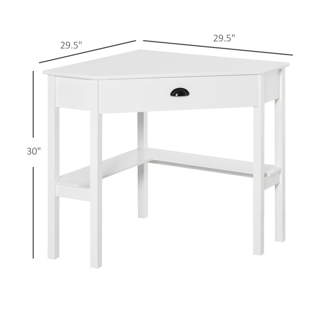 HOMCOM Corner Desk, Triangle Computer Desk with Drawer and Storage Shelves for Small Spaces, Home Office Workstation for Livi