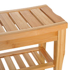 Long Bamboo Shower Bench Seat, 20' Wooden Spa Shower Stool with Underneath Storage Shelf Shoe Organizer - Grand Goldman Shop