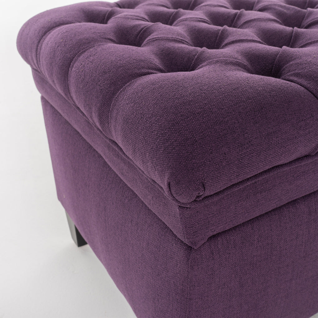 Juliana Storage Ottoman Purple Fabric with Birch Legs 50x20.5x18.3 Inch - Grand Goldman Shop