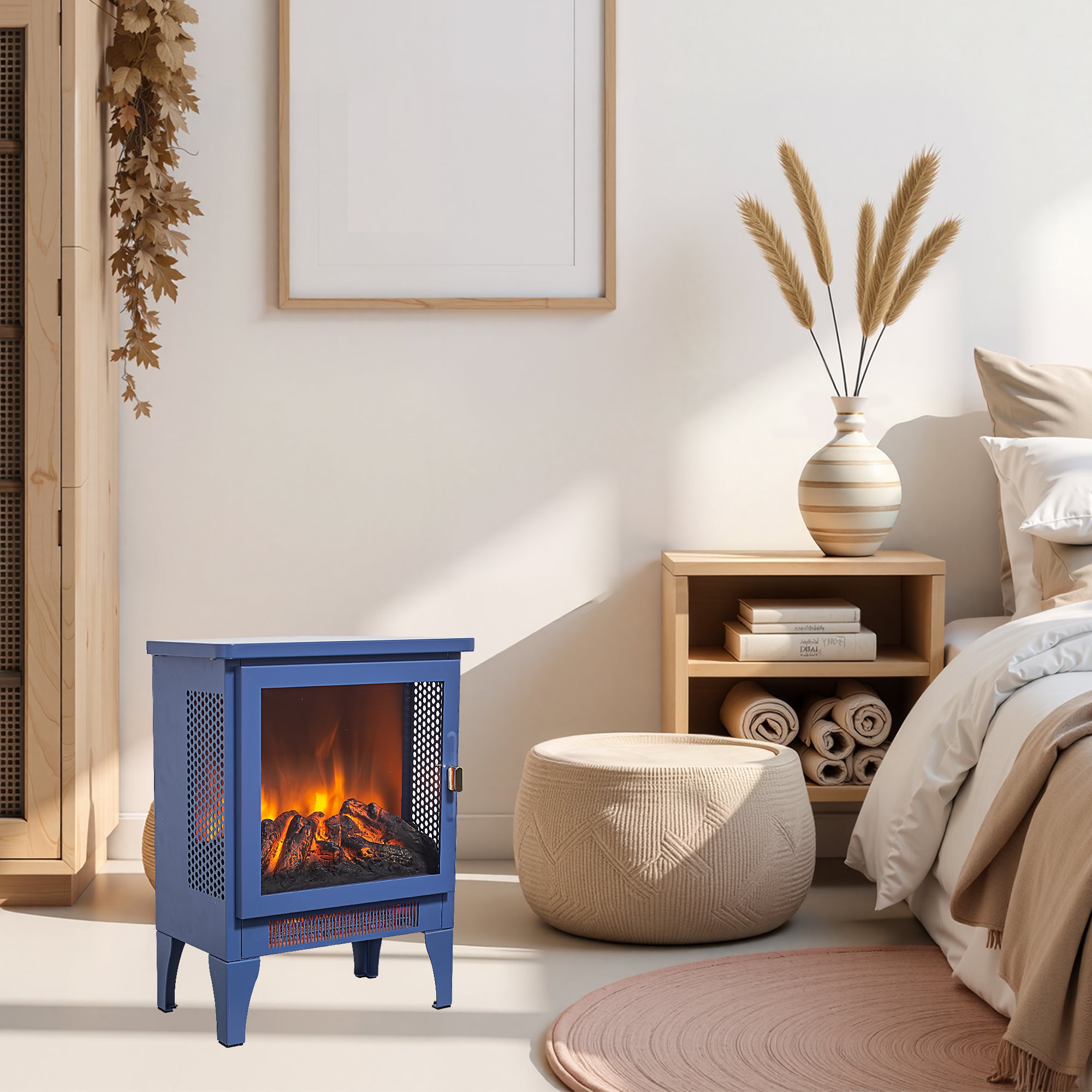 18 inch Freestanding Electric Fireplace Stove heater with 3D Flame effect,Classic Blue - Grand Goldman Shop