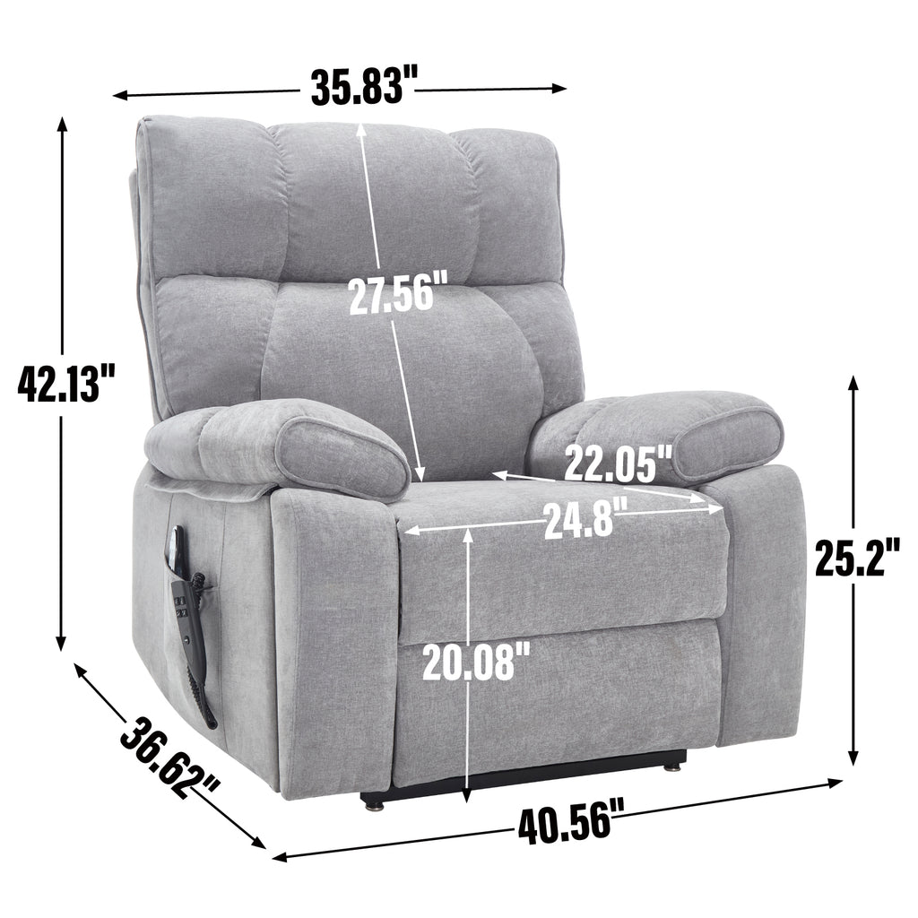 Grey Heat Massage Dual Motor Infinite Position Up to 350 LBS Large Electric Power Lift Recliners with Hidden Cup Holders, Power-Remote, Medium-firm and Heavy Duty - Grand Goldman Shop