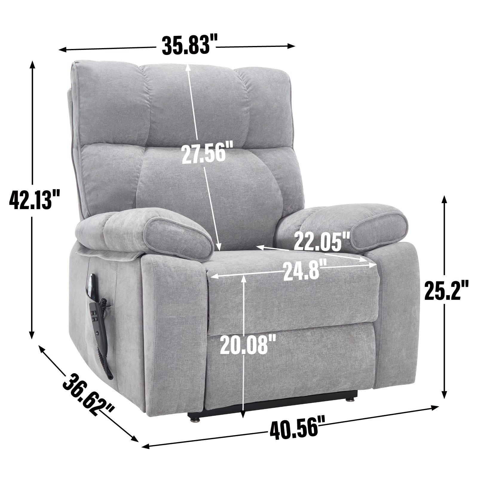Grey Heat Massage Dual Motor Infinite Position Up to 350 LBS Large Electric Power Lift Recliners with Hidden Cup Holders, Power-Remote, Medium-firm and Heavy Duty - Grand Goldman Shop