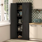 Black Metal Kitchen Pantry Cabinet with Adjustable Shelves and Gold Handles, Tall Steel Storage Locker for Kitchen, Living Ro