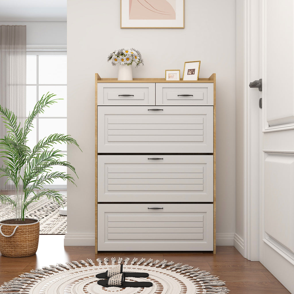 1250 White +Oak Color shoe cabinet  with 3 doors 2 drawers,large space for storage - Grand Goldman Shop