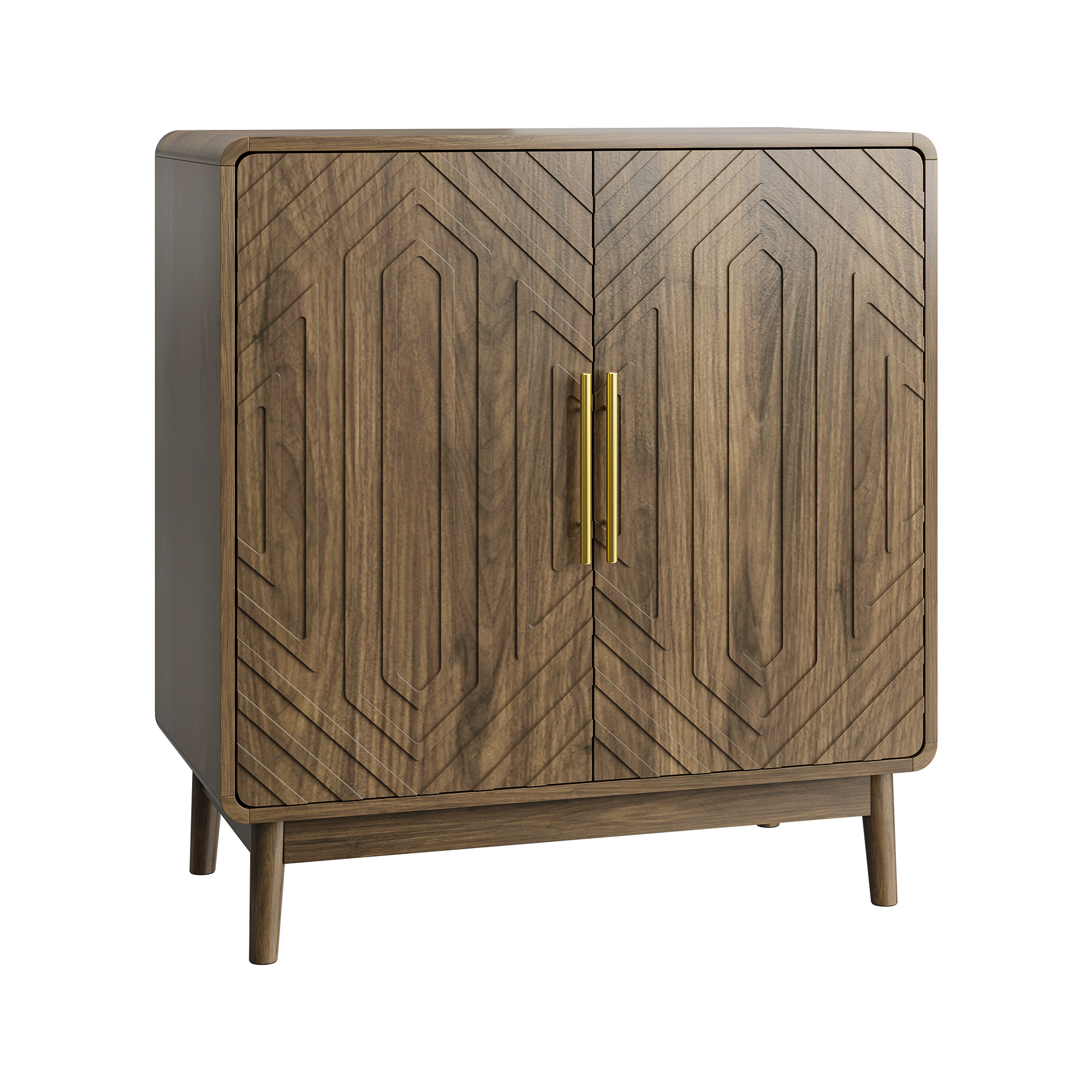 Modern Sideboard Buffet Cabinet with Carved 2 Doors and Adjustable Layer Board for Living Room and Kitchen, Walnut, MDF - Grand Goldman Shop