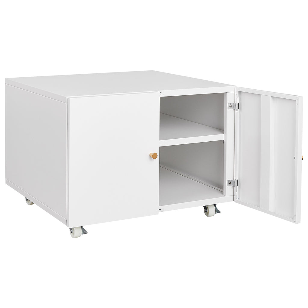 White Steel 2-Door Copier Cabinet with Mobile Pedestal and Printer Stand - Grand Goldman