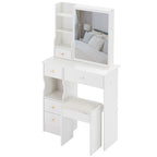 29.2' Small Space Left Drawer Desktop Vanity Table + Cushioned Stool, Extra Large Right sliding mirror, Multi Layer High Capacity Storage, Practical Fashionable Dresser, Suitable For Small Space - Grand Goldman Shop