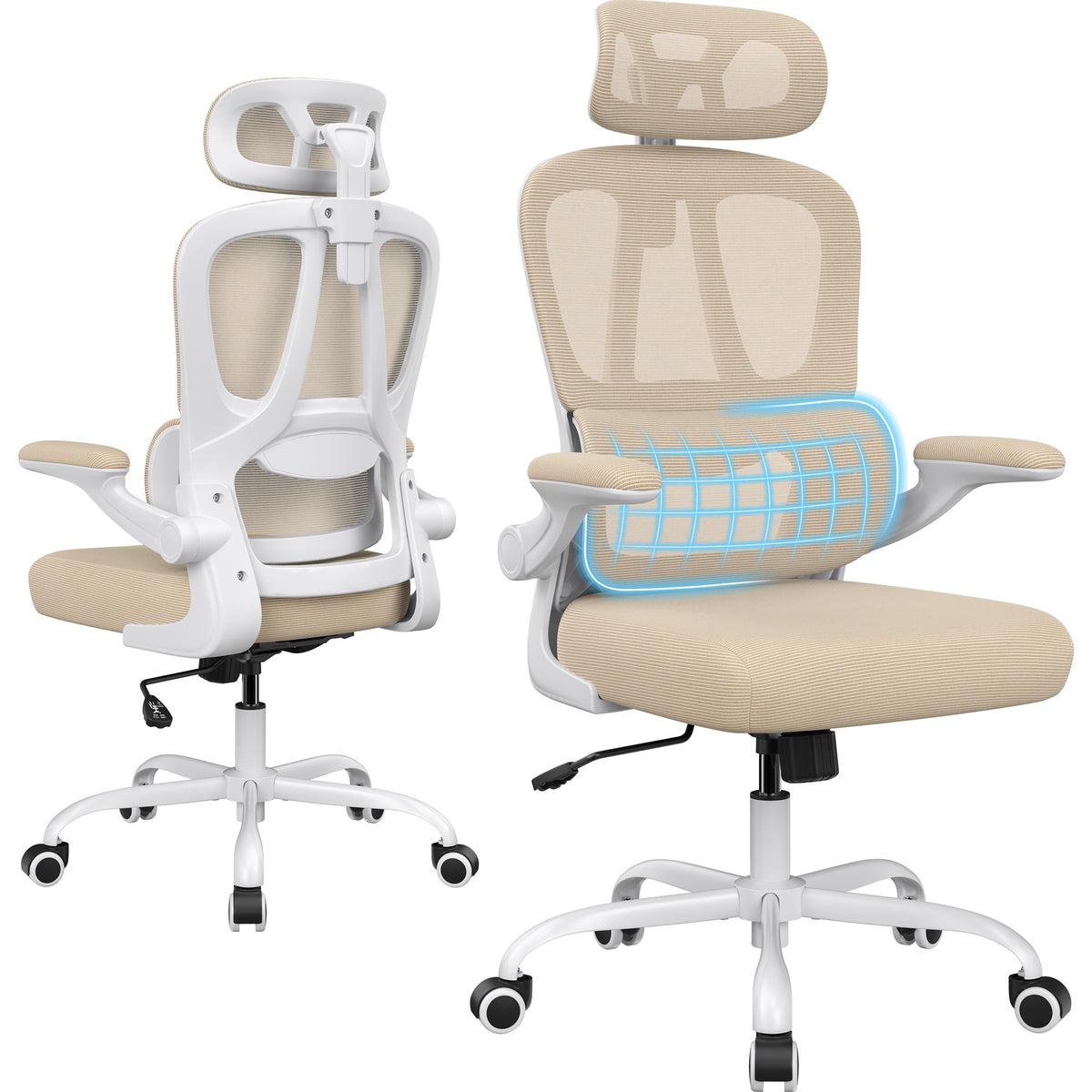 Ergonomic Office Chair, Desk Chair with Headrest and Lumbar Support, High Back Swivel Home Office Chair with Headrest for Hom