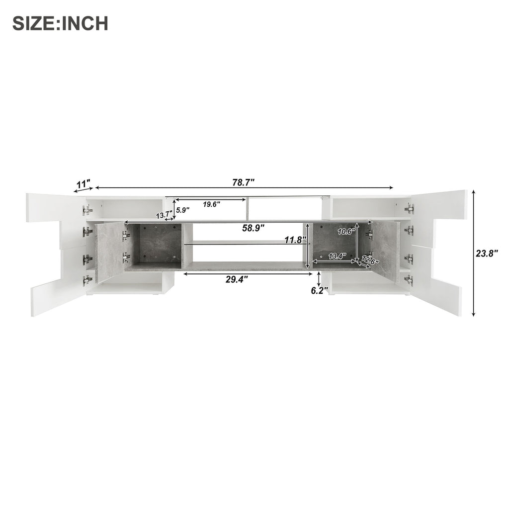 ON-TREND Unique Shape TV Stand with 2 Illuminated Glass Shelves, High Gloss Entertainment Center for TVs Up to 88', Versatile TV Cabinet with LED Color Changing Lights for Living Room, Grey - Grand Goldman Shop