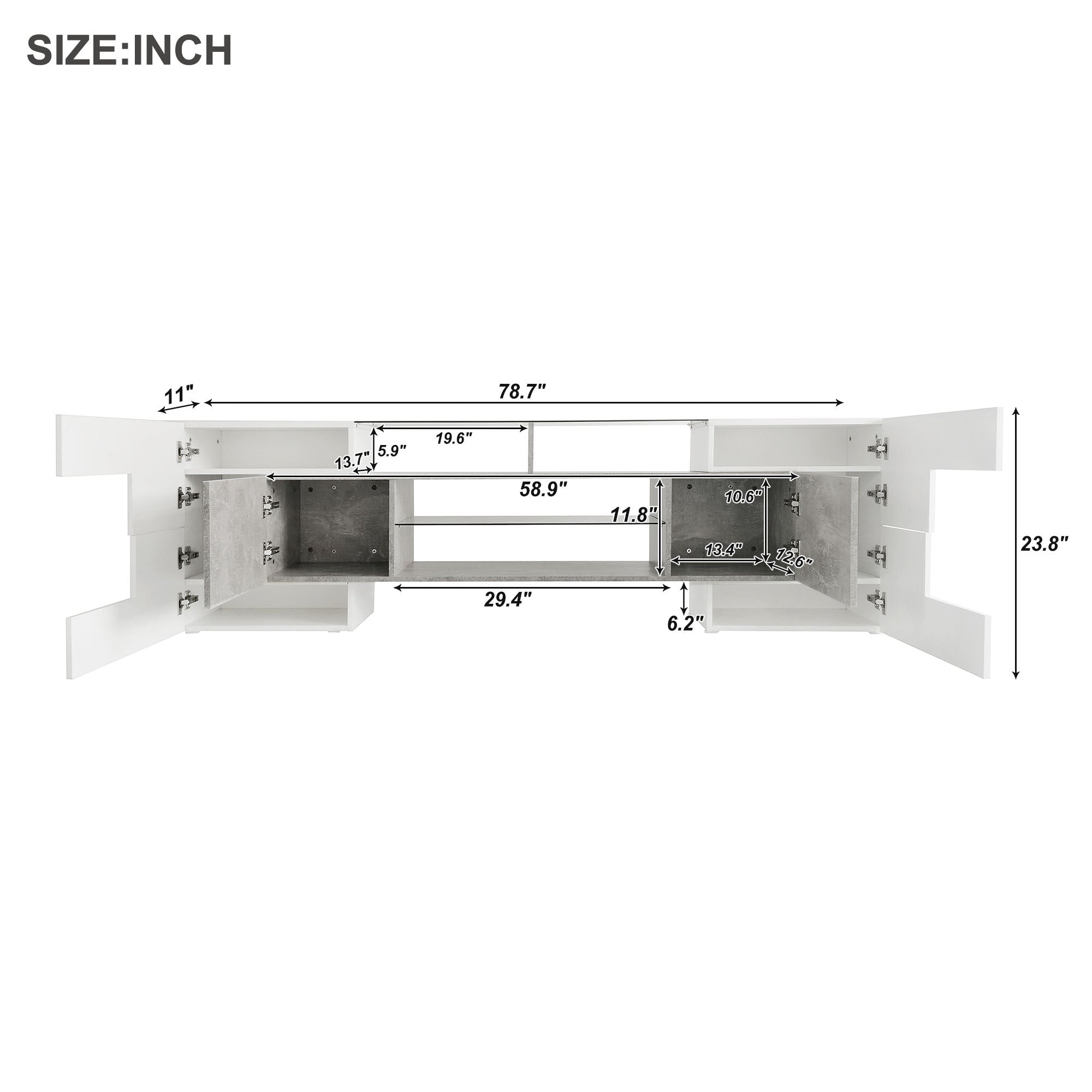 ON-TREND Unique Shape TV Stand with 2 Illuminated Glass Shelves, High Gloss Entertainment Center for TVs Up to 88', Versatile TV Cabinet with LED Color Changing Lights for Living Room, Grey - Grand Goldman Shop