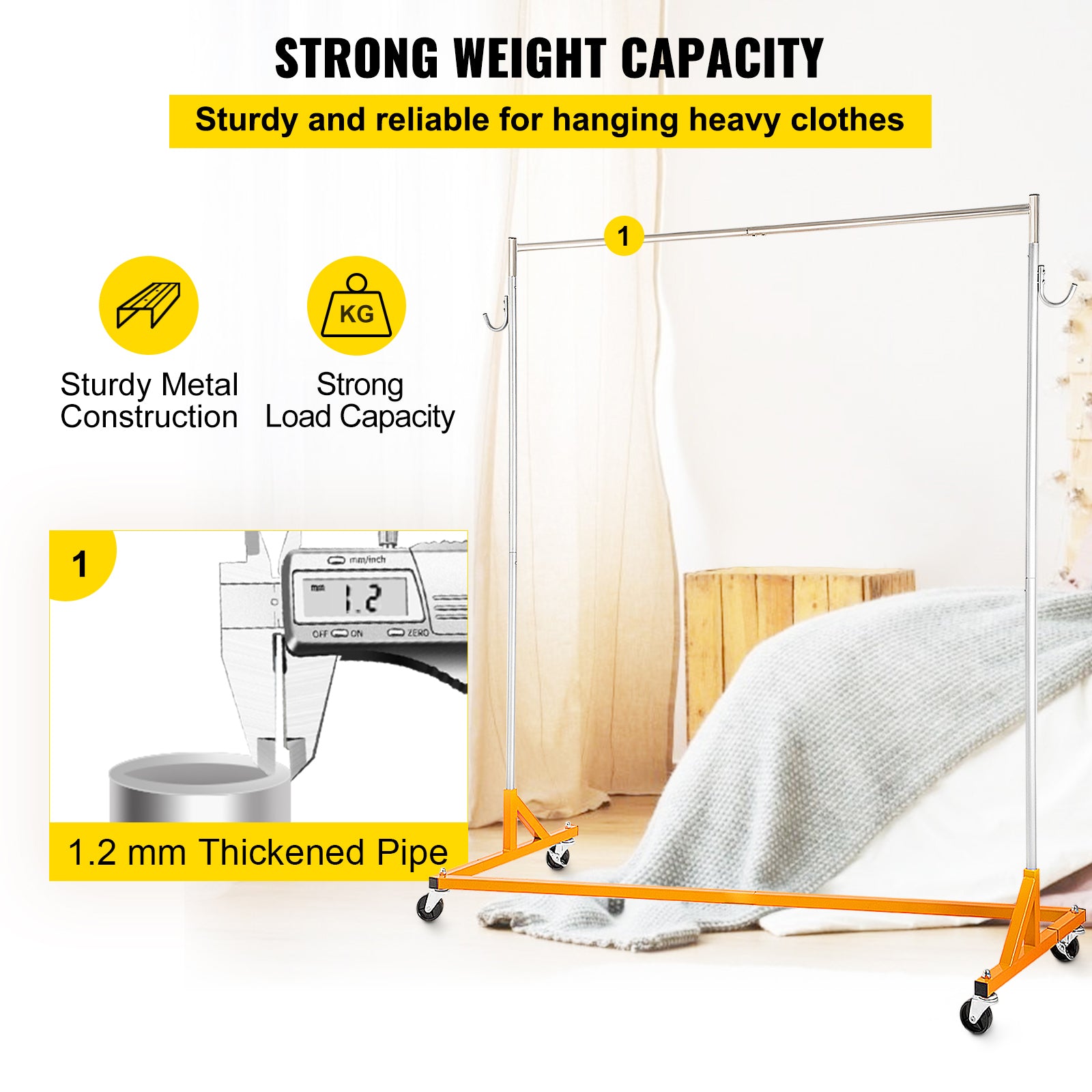 Z Rack, Industrial Grade Z Base Garment Rack, Height Adjustable Rolling Z Garment Rack, Sturdy Steel Z Base Clothing Rack w/ Lockable Casters for Home Garment Store Display Commercial Use Orange - Grand Goldman Shop