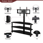 Modern Black Multi-function TV Stand with Height Adjustable Swivel Bracket and 3-Tier Tempered Glass - Grand Goldman Shop