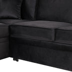 Modern Velvet Sleeper Sofa Bed with Storage Ottoman, Black, 84.75' L Shape - Grand Goldman Shop