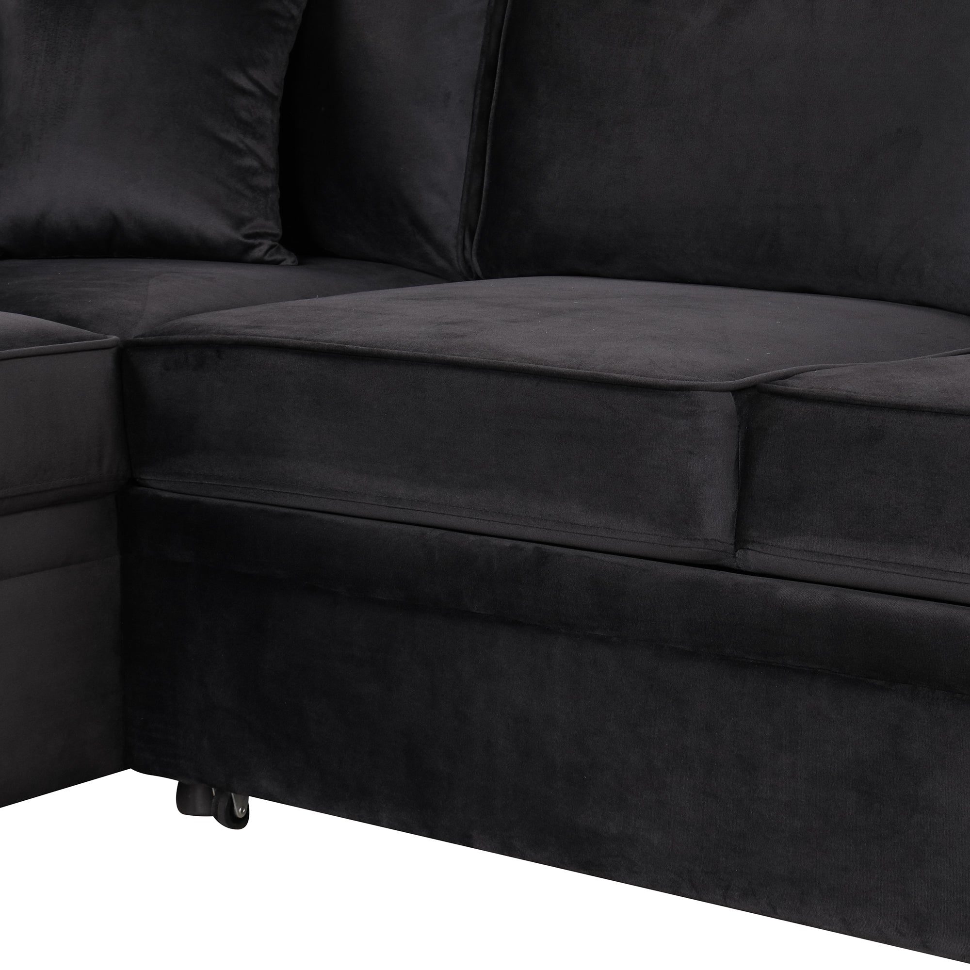 Modern Velvet Sleeper Sofa Bed with Storage Ottoman, Black, 84.75' L Shape - Grand Goldman Shop