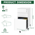 3-Drawer Mobile File Cabinet with Lock, All-Steel Metal Storage on Wheels, Two Shallow & One Deep Drawer for Office/Home, Ful