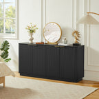63' Vertical Stripe Buffet Cabinet Sideboard with stoarge, Curved wave Design, TV Stand, for Bedroom, Living Room, Hallway, Black,63''W x 15.75''D x 31.5''H. - Grand Goldman Shop