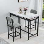 Modern Dining Table and Chairs for 2, Marble Finishes Dining Table Set with 2 Upholstered Chairs, Kitchen Table Set Bar Pub Set for Breakfast Nook, Dining Room, Rustic Black, Grey Chair - Grand Goldman Shop