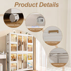 Portable Wardrobe Closet Storage Organizer for Clothes with Magnetic Doors, 12 Cubes & 2 Hanging Rods, White - Grand Goldman Shop