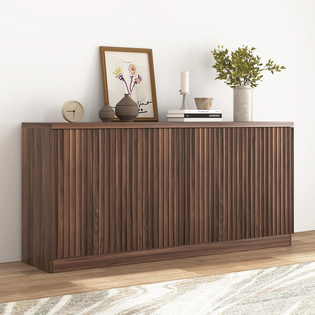 Buffet Cabinet with Storage, 62.60' Sideboard Cabinet with 4 Doors & Shelves, Wooden Kitchen Coffee Bar Credenza Storage for Living Room, Hallway Walnut - Grand Goldman Shop
