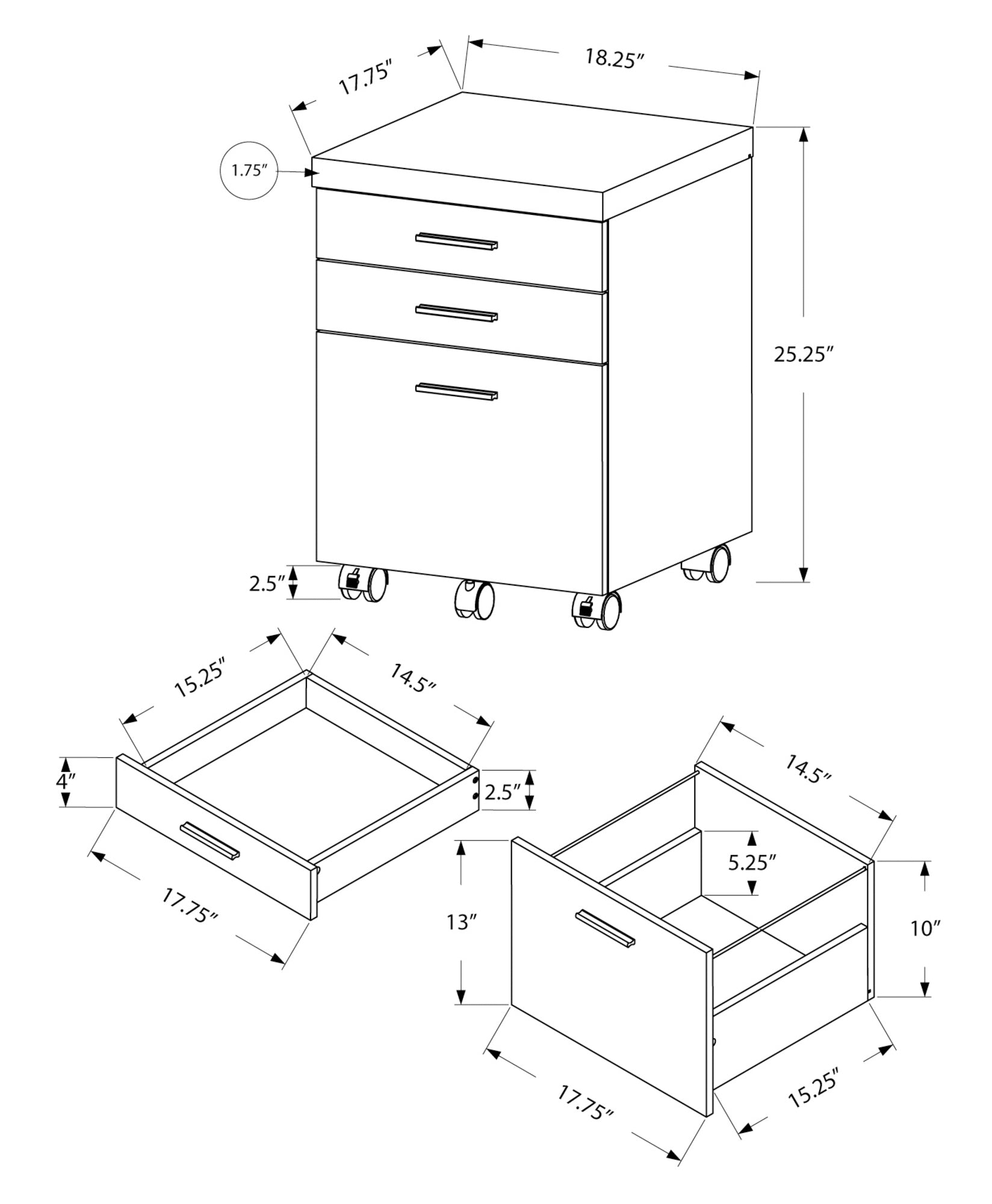 File Cabinet, Rolling Mobile, Storage Drawers, Printer Stand, Office, Work, Grey Laminate, Contemporary, Modern | Premium Hom
