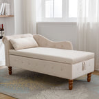 Beige Chaise Lounge Indoor, Velvet Lounge Chair for Bedroom with Storage & Pillow, Modern Upholstered Rolled Arm Chase Lounge for Sleeping with Nailhead Trim for Living Room Bedroom Office - Grand Goldman Shop