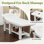 Adjustable Massage Table 0-15° Reclining, High-Resiliency Waterproof Cushion with Detachable Headrest, Bottom Storage, Heavy-
