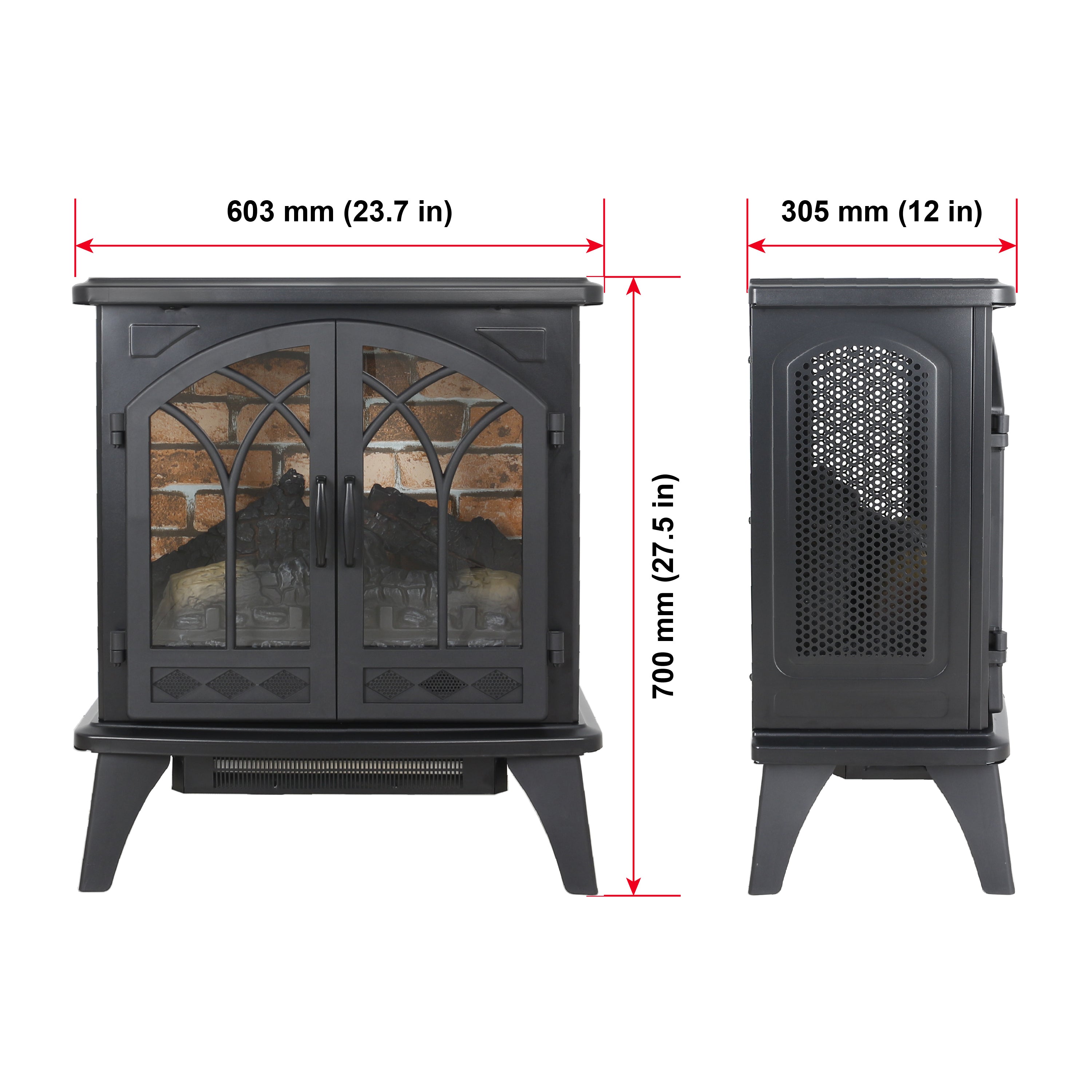 Antique Black 3D Flame Electric Infrared Quartz Fireplace Stove with Remote, Tempered Glass, 24 Inch - Grand Goldman Shop