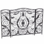 Mariella Traditional Floral Iron Fireplace Screen with Ornate Design in Black Brushed Silver Finish - Grand Goldman Shop