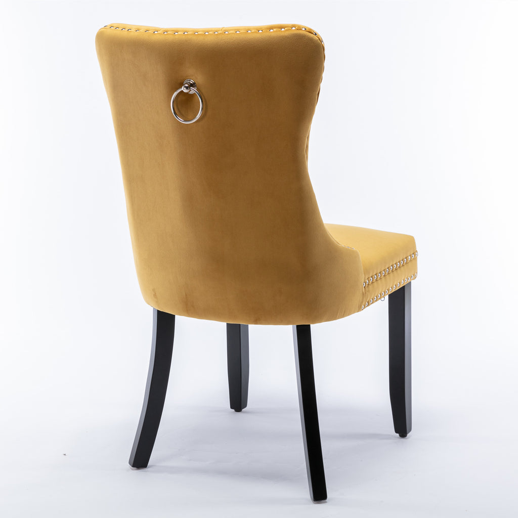 Nikki Collection Modern, High-end Tufted Solid Wood Contemporary Velvet Upholstered Dining Chair with Wood Legs Nailhead Trim 2-Pcs Set,Gloden, SW2001GL - Grand Goldman Shop
