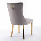 Nikki Collection Modern, High-end Tufted Solid Wood Contemporary Velvet Upholstered Dining Chair with Golden Stainless Steel Plating Legs,Nailhead Trim,Set of 2,Gray and Gold, SW1601GY - Grand Goldman Shop