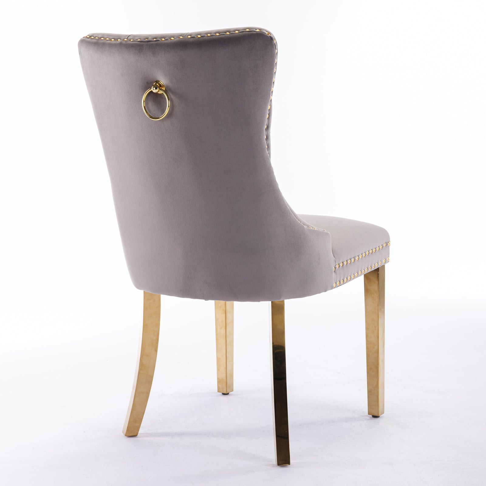 Nikki Collection Modern, High-end Tufted Solid Wood Contemporary Velvet Upholstered Dining Chair with Golden Stainless Steel Plating Legs,Nailhead Trim,Set of 2,Gray and Gold, SW1601GY - Grand Goldman Shop