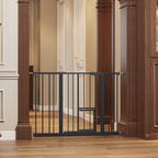 Baby Gate with Cat Door, 29.5-44.1' Metal Pet Door for Stairs & Doorways,Pressure Mounted,No Tools Needed, Black | Premium Ho