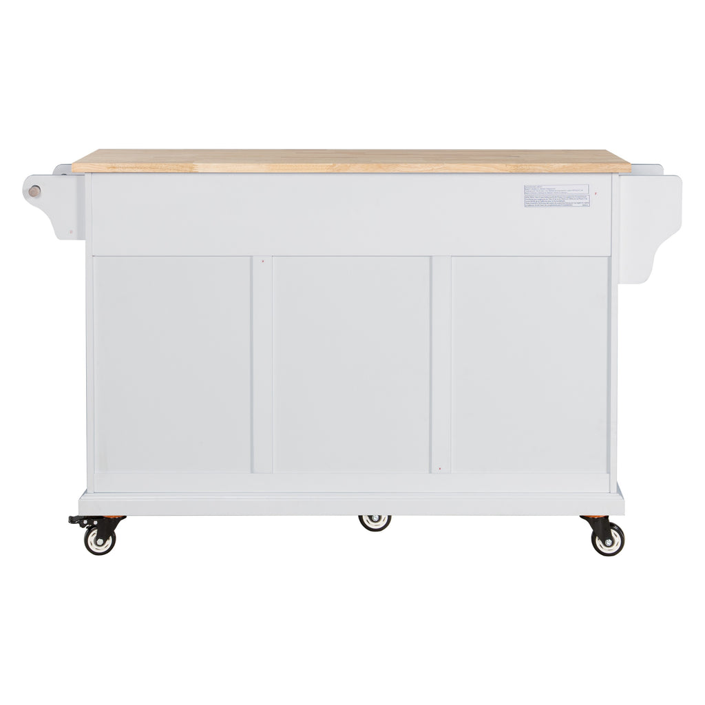 Kitchen Island with Rubber wood Countertop, Kitchen Cart on 5 Wheels with Storage Cabinet and 5 Drawers for Dinning Room, White - Grand Goldman Shop