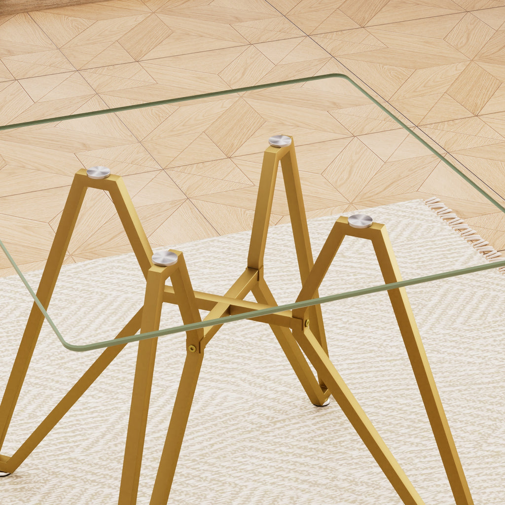 Modern Gold Glass Dining Table with Metal Legs for 2-4 People, 35.4-Inch Square - Grand Goldman Shop