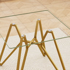 Modern Gold Glass Dining Table with Metal Legs for 2-4 People, 35.4-Inch Square - Grand Goldman Shop