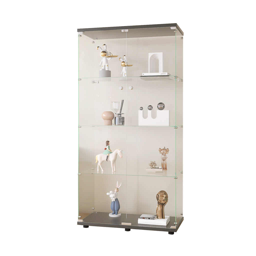 Two-door Glass Display Cabinet 4 Shelves with Door, Floor Standing Curio Bookshelf for Living Room Bedroom Office,  64.7'*31.