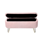 Pink Storage Ottoman Bench for End of Bed Gold Legs, Modern Grey Faux Fur Entryway Bench Upholstered Padded with Storage for Living Room Bedroom - Grand Goldman Shop