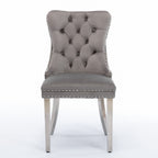 A&A Furniture,Nikki Collection Modern, High-end Tufted Solid Wood Contemporary Velvet Upholstered Dining Chair with Chrome Stainless Steel Plating Legs,Nailhead Trim,Set of 2,Gray and Chrome, SW1701GY - Grand Goldman Shop