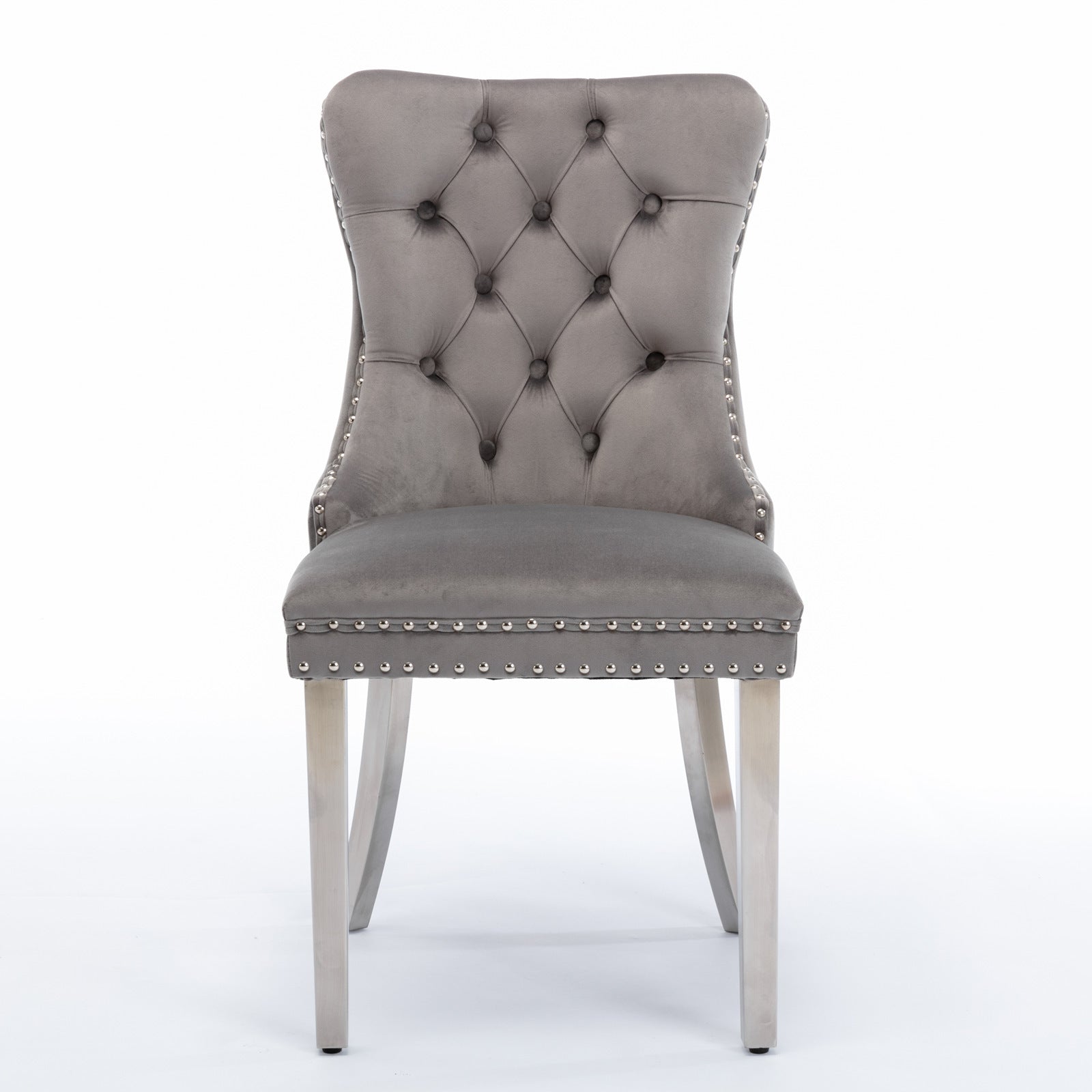 A&A Furniture,Nikki Collection Modern, High-end Tufted Solid Wood Contemporary Velvet Upholstered Dining Chair with Chrome Stainless Steel Plating Legs,Nailhead Trim,Set of 2,Gray and Chrome, SW1701GY - Grand Goldman Shop